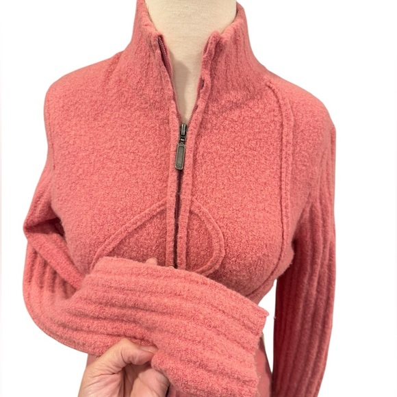 Alexandra Bartlett Pink Boucle Full Zip Mock Neck Wool Sweater Jacket Medium - Picture 5 of 11